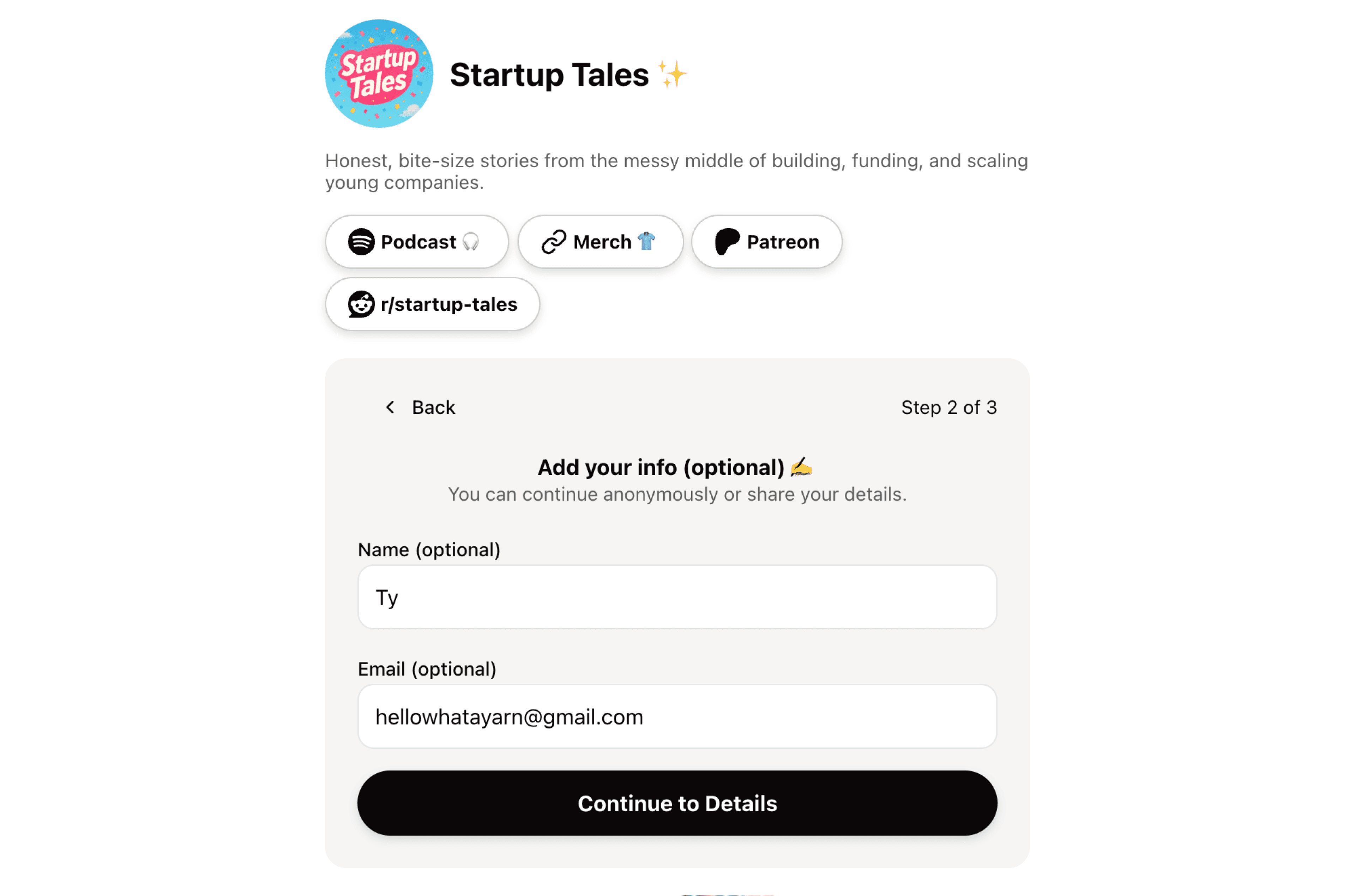 Whatayarn message collection form for gathering user details