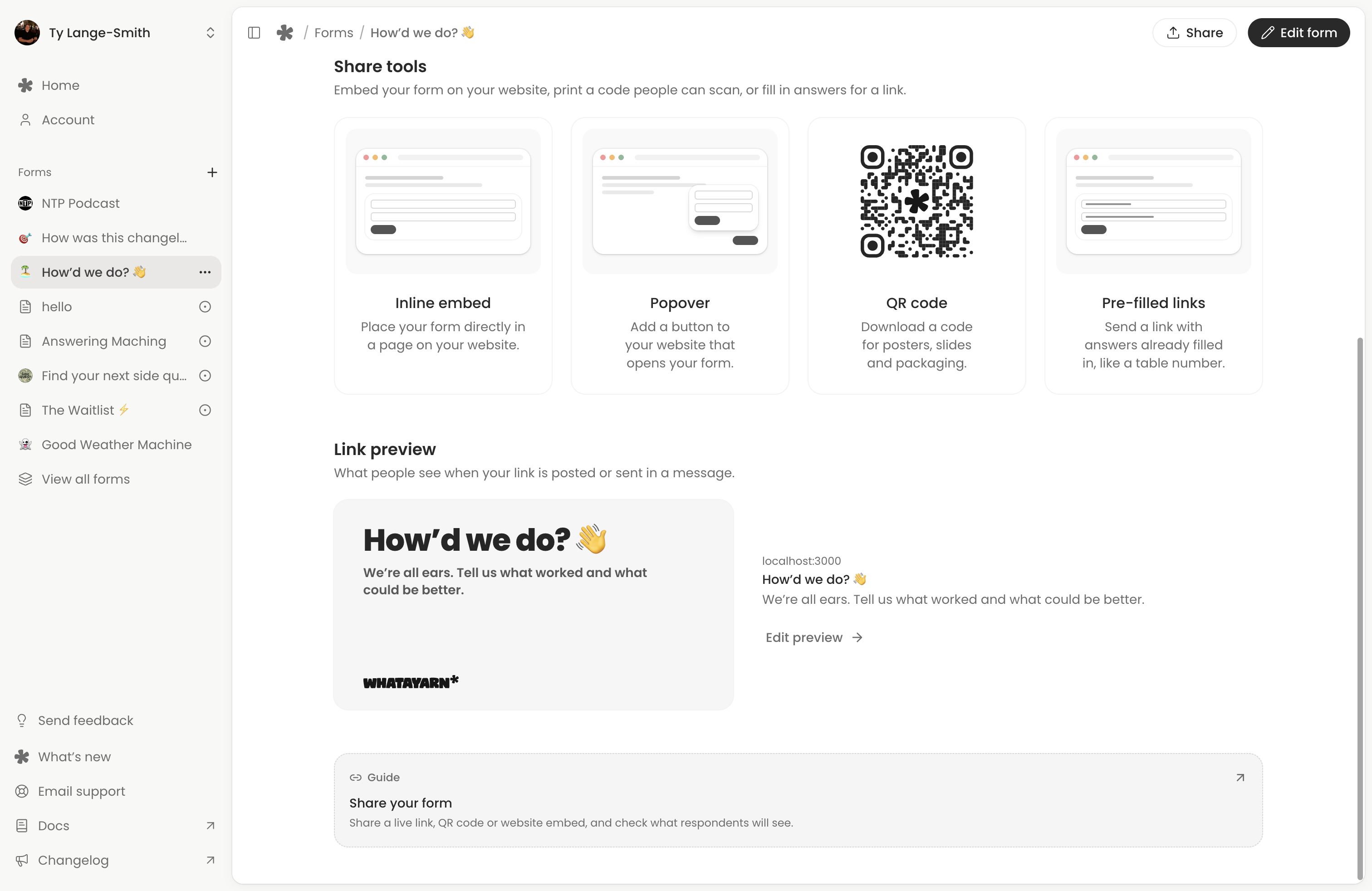 The Link preview on the Share page, with Edit preview beside its title and description.