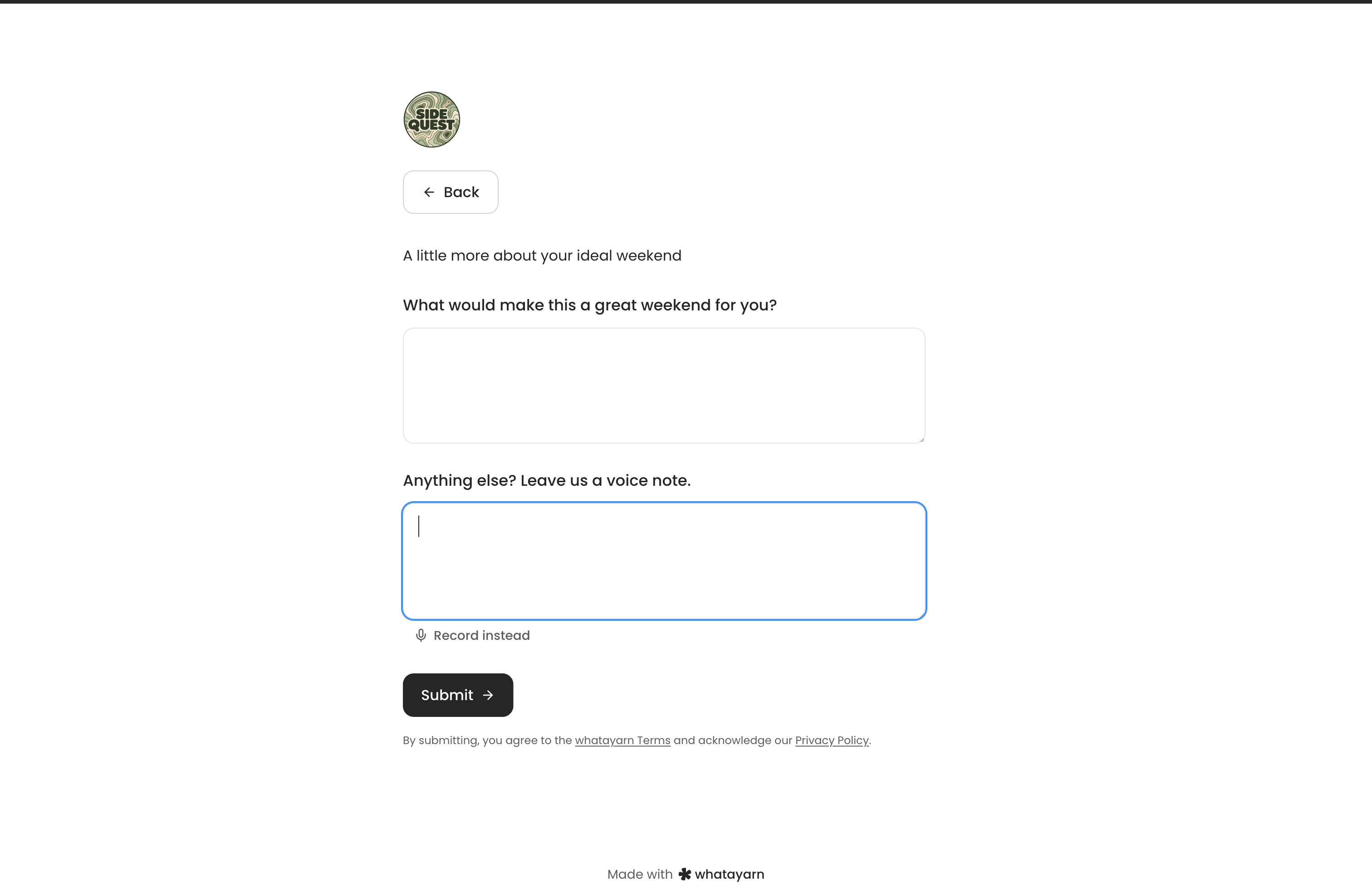 Voice question with a typed-answer field and Record instead option.